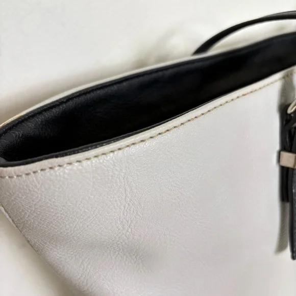 NINE WEST Vintage 90s Y2K faux leather light grey minimalist neutral tote bag - Picture 12 of 16